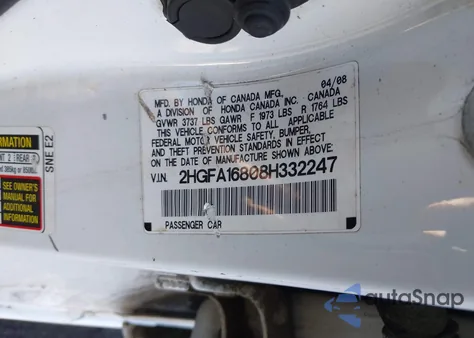 2008 Honda Civic Ex из США, поврежденный, VIN 2HGFA16808H332247